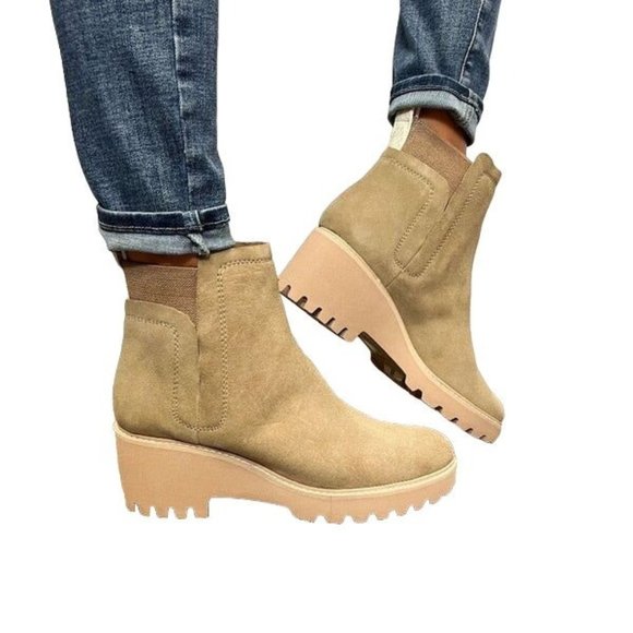 Dolce Vita Huey H20 Ankle Bootie Size 9 Mushroom Suede Leather Pull On Tan - Picture 1 of 10